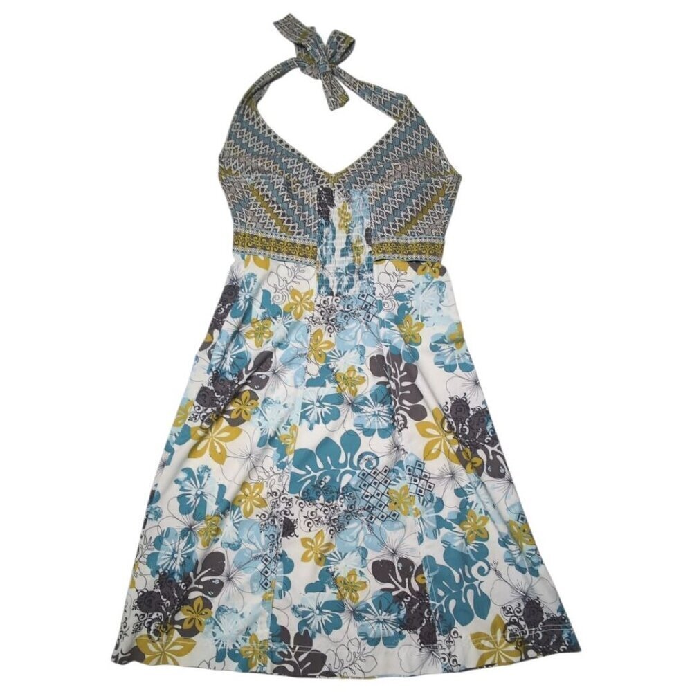 Athleta Halter Dress Womens Size 4 Floral Sundress Travel Hiking Smocking Pack - Picture 2 of 12